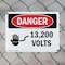 Signmission 13200 Volts Danger Sign, Plastic, 10in W x 7in L, 2PK OS-2PACK-DS-P-710-L-1006 - alternate 4